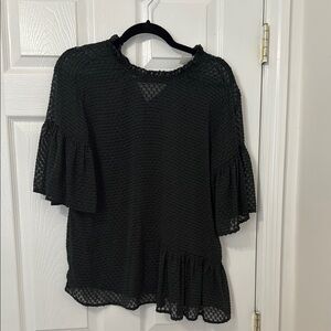 Black Asymmetrical Ruffled 3/4 Sleeve Blouse